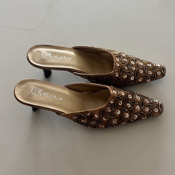 KOLY Embellished Mule Kitten Heels - Sz 36 - Picture 2 of 7